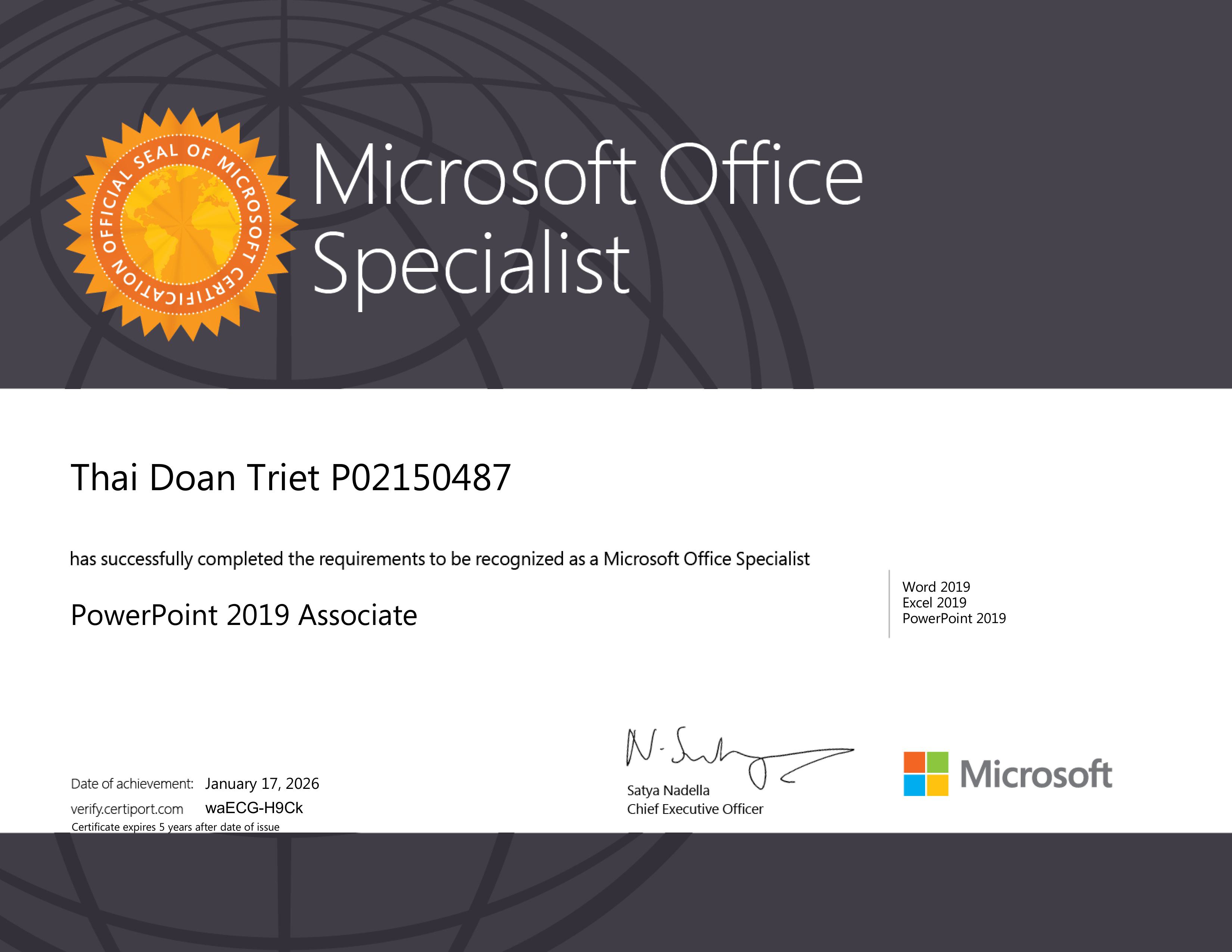 Chứng chỉ MOS Excel 2019